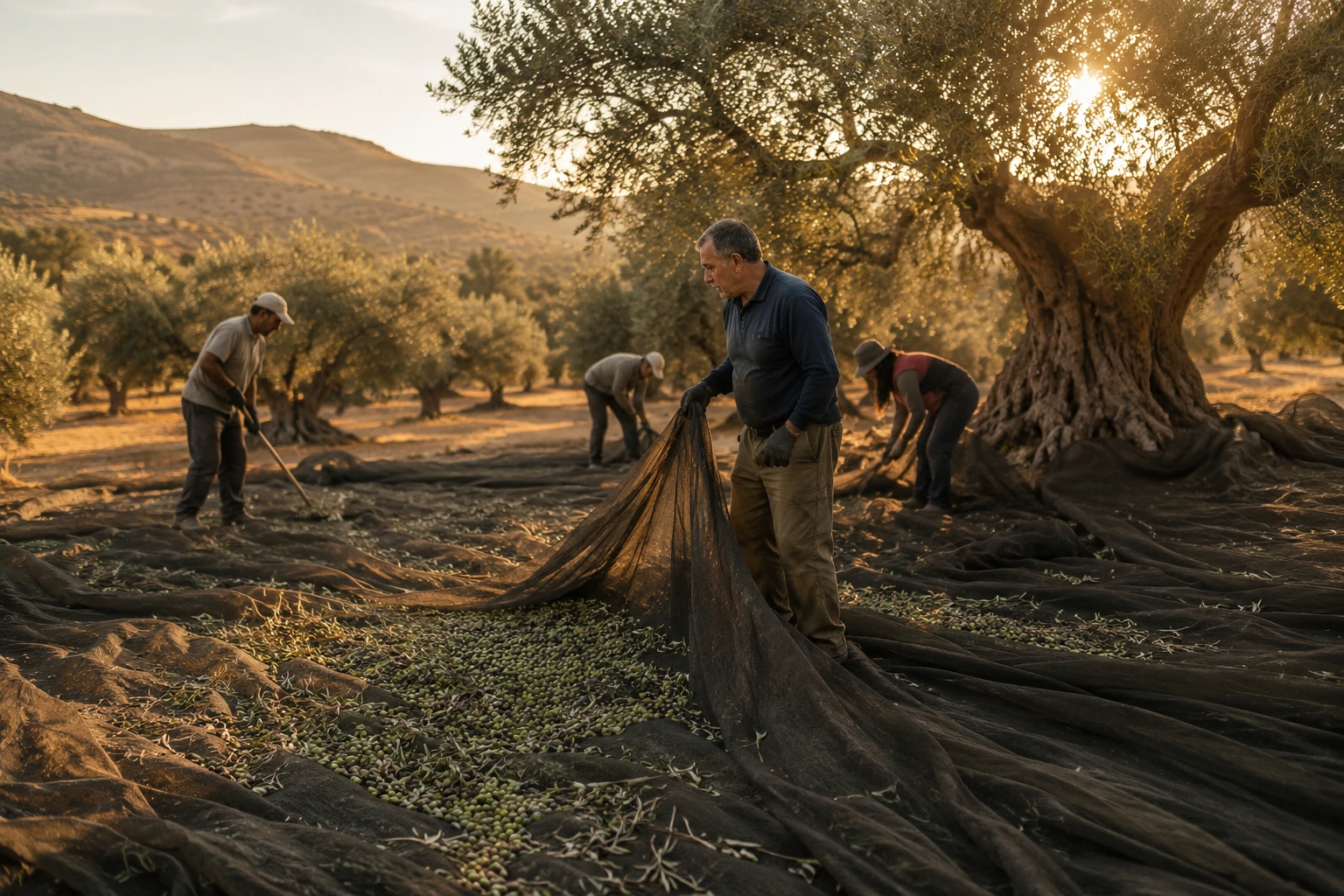 Recolección de aceitunas en un olivar andaluz