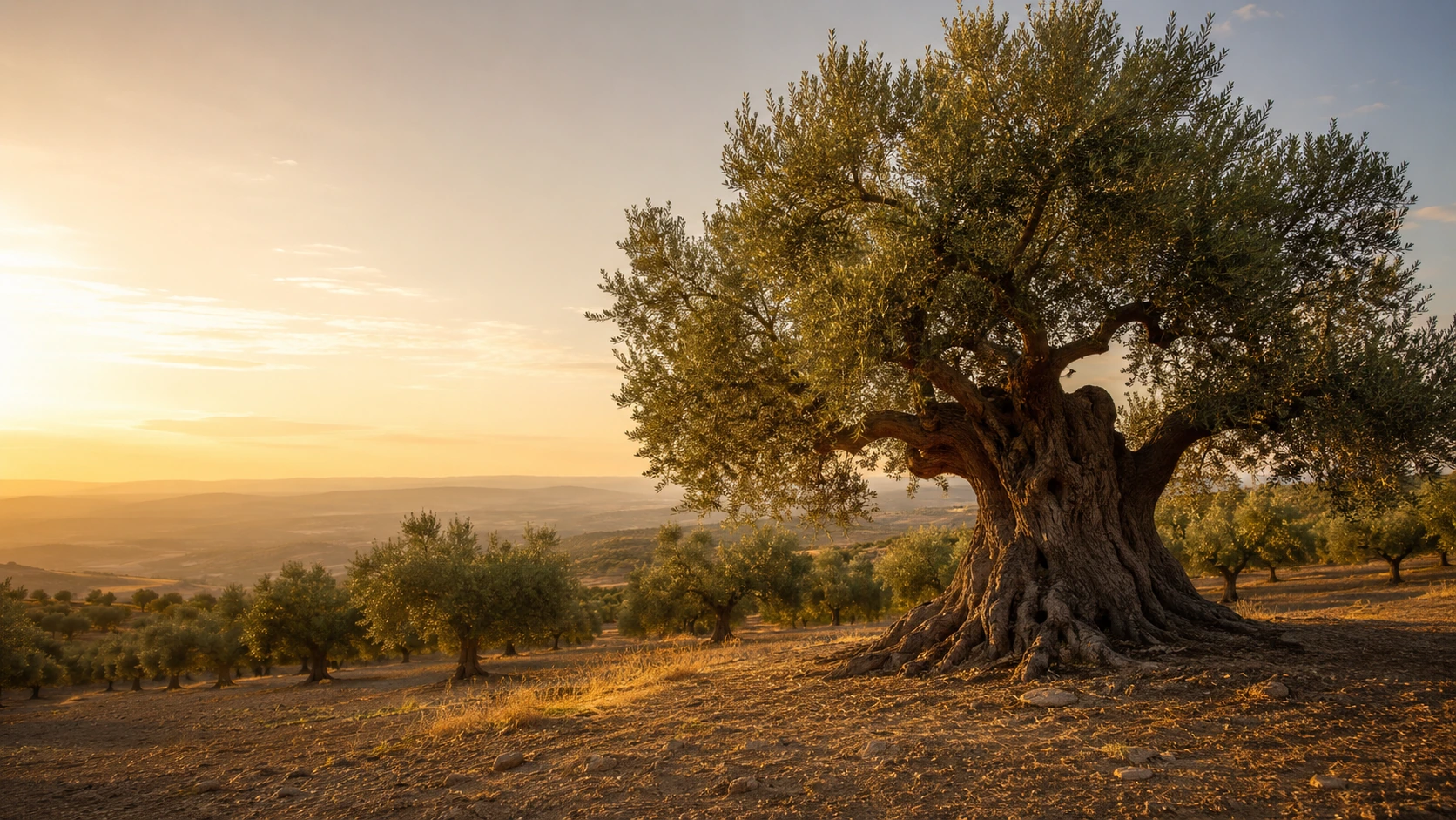 Paisaje de olivar andaluz al atardecer en Úbeda